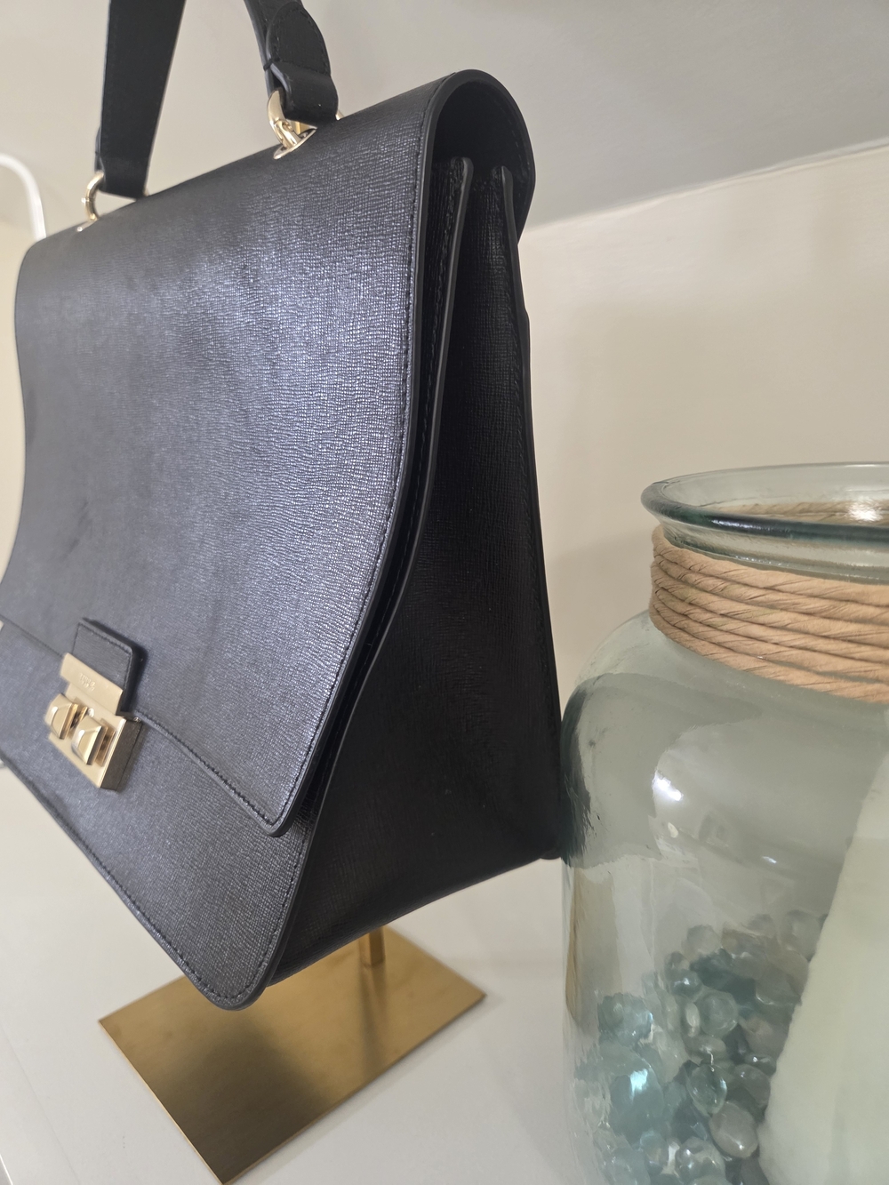 Furla Bella M Saffiano Leather Black Top Handle With Crossbody Strap - Picture 4 of 9